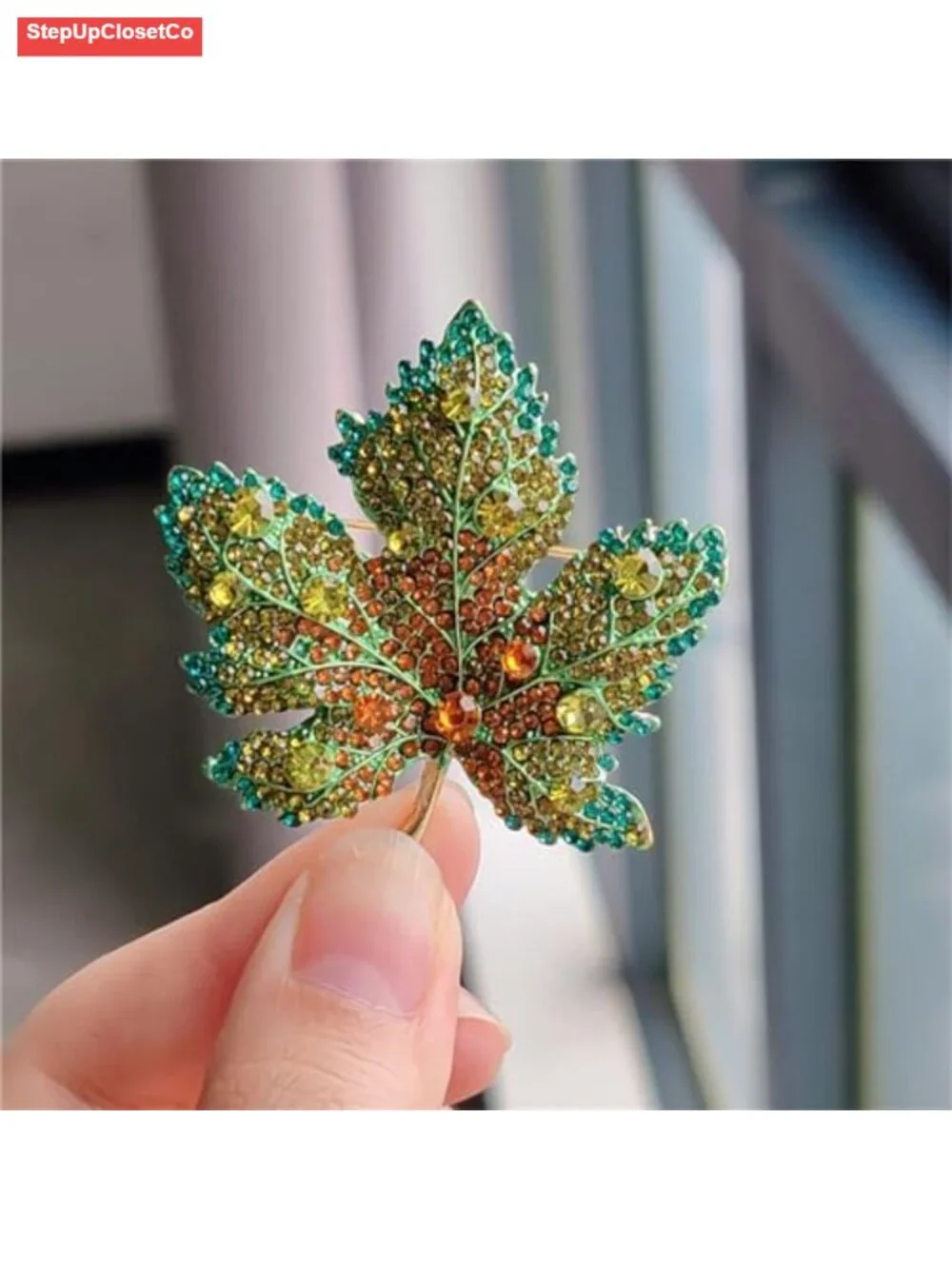 Rhinestone Maple Leaf Brooch Pin Sparkling Crystal Lapel Pin for Women